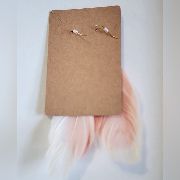 Lightweight Women's Gold and Pink Feather Stud Earrings Handmade Locally - Picture 9 of 14
